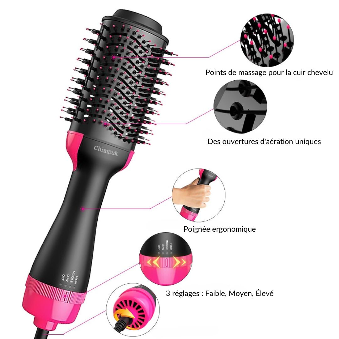 Découvrez notre sèche cheveux brosse-un outil 2-en-1 pour un coiffage rapide et efficace-Il sèche et coiffe vos cheveux en un seul passage-offrant un résultat prof-Seei J-L-univers-feminin-Transform your hair in the blink of an eye with AirGlam-the ultimate tool for salon-quality blow-drying-The AirGlam brush dryer-dry-style and enhance your hair with a single device
